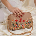 Floral Embroidered Chain Shoulder Bag for Women